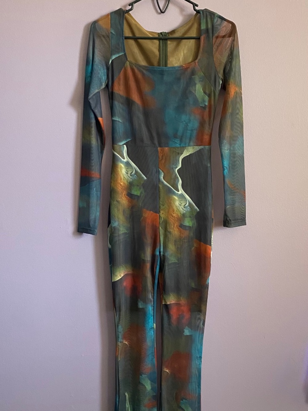 SHEIN Abstract Mesh Long Sleeve Jumpsuit Size XS